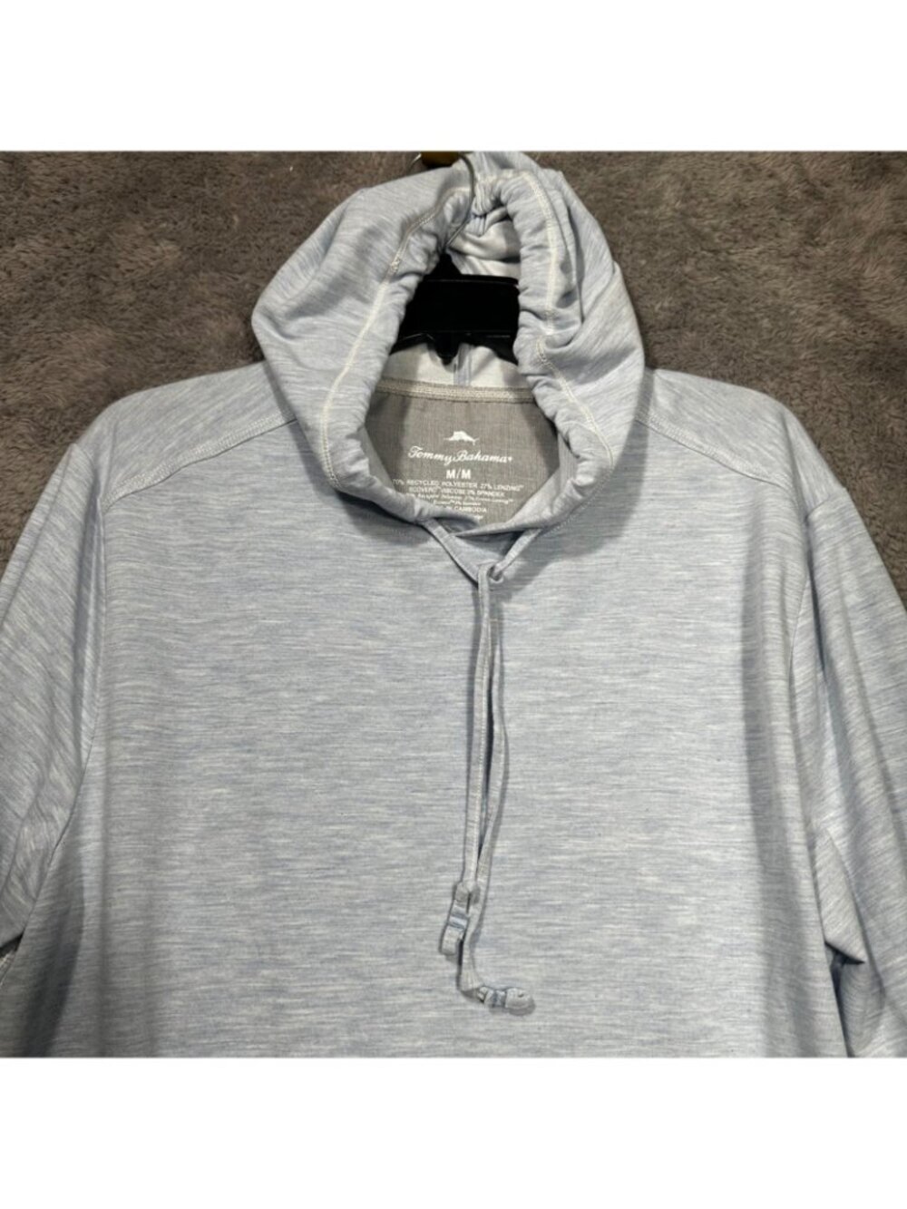 Tommy Bahama Hoodie Mens Medium Light Blue Heathered Recycled Blend Pullover - Picture 8 of 8
